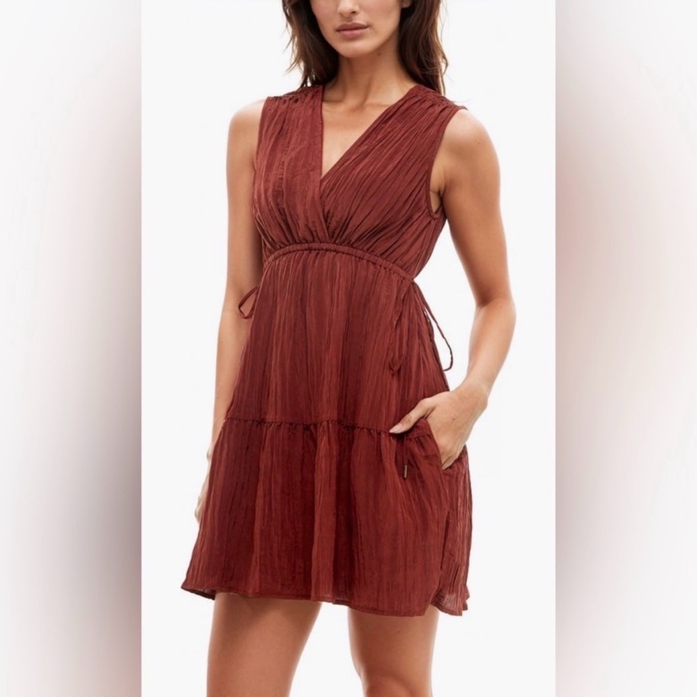 Nordstrom Socialite Rust Crinkle Sleeveless Mini Dress